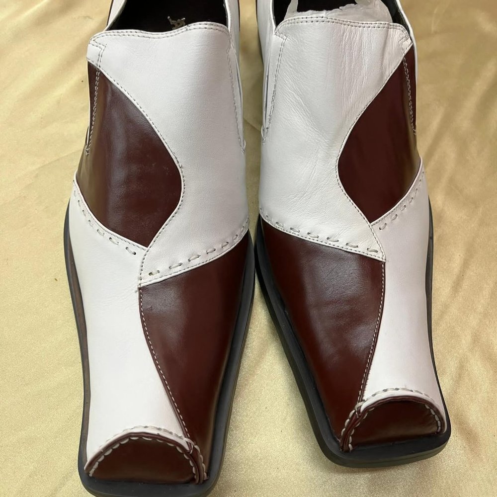 NWB Fiesso FI6381 Coffee White Genuine Leather Dress Shoes Men's Size 9